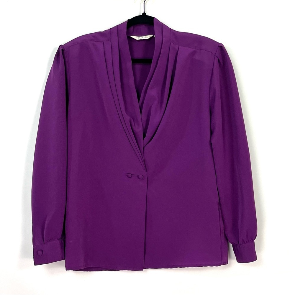 Vintage Sellecca Purple Silk Like Polyester Long Sleeve Blouse Top sz 14